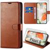 Case + 2 Tempered Glasses for Google Pixel 9, Scratch-Resistant Card Holder 360 Degree Protection Leather Effect Brown