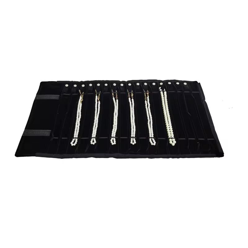 High-quality All-black Velvet Jewelry Storage Display Serie Roll Bag Ring Earring Necklace Watche Portable Storage Display Bag