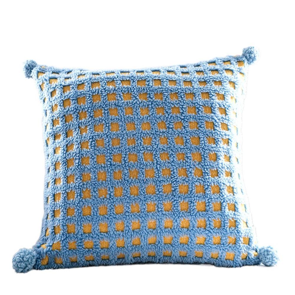 Съемная клетчатая плюшевая наволочка жаккардовая наволочка с кисточками наволочка в стиле INS на диванкровать синий 9784₽