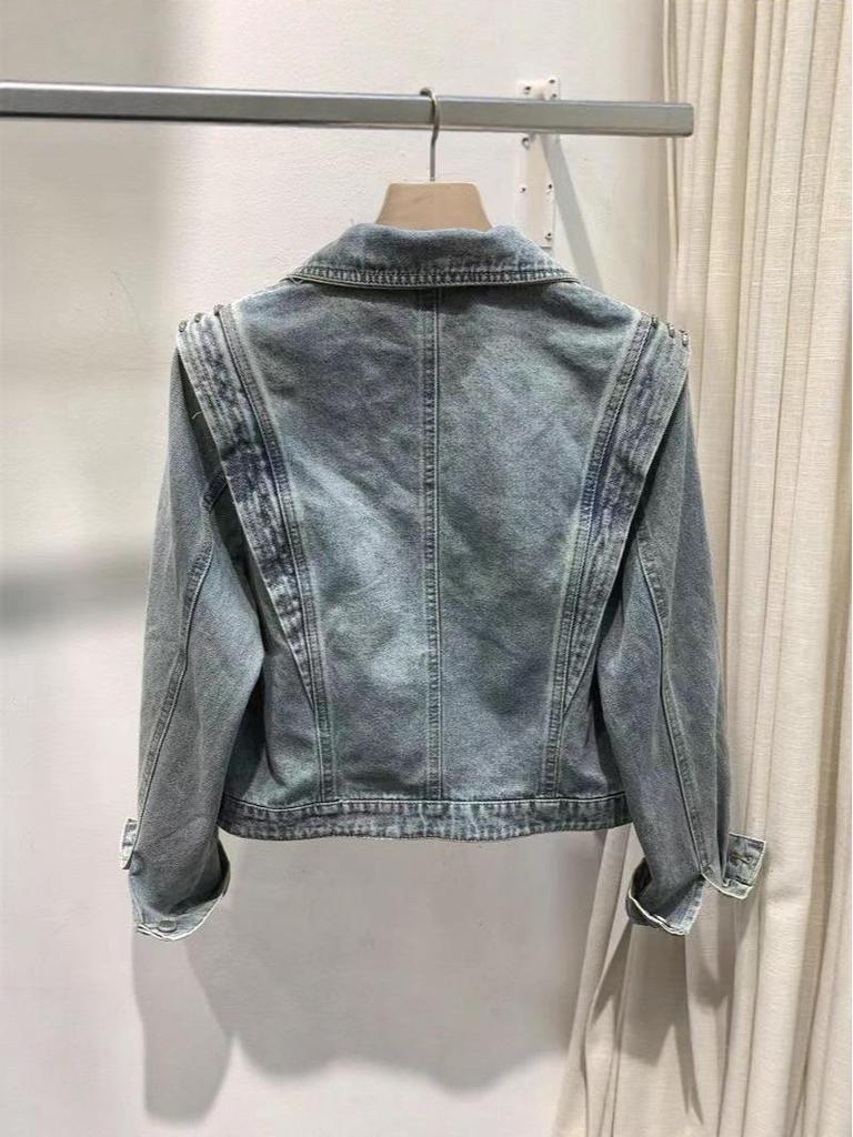 Women's European-Style Beaded Denim Jacket - 2025 Autumn/Winter Collection: Short Heavy-Duty Cardigan