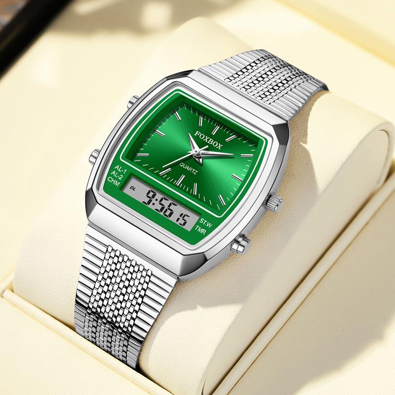 FOXBOX Luxus Herrenuhren Mode Dual-Anzeige Zeit Für Herren Damen Outdoor-Sportarten Woche Wasserdicht Digitale Armbanduhr Relojes green