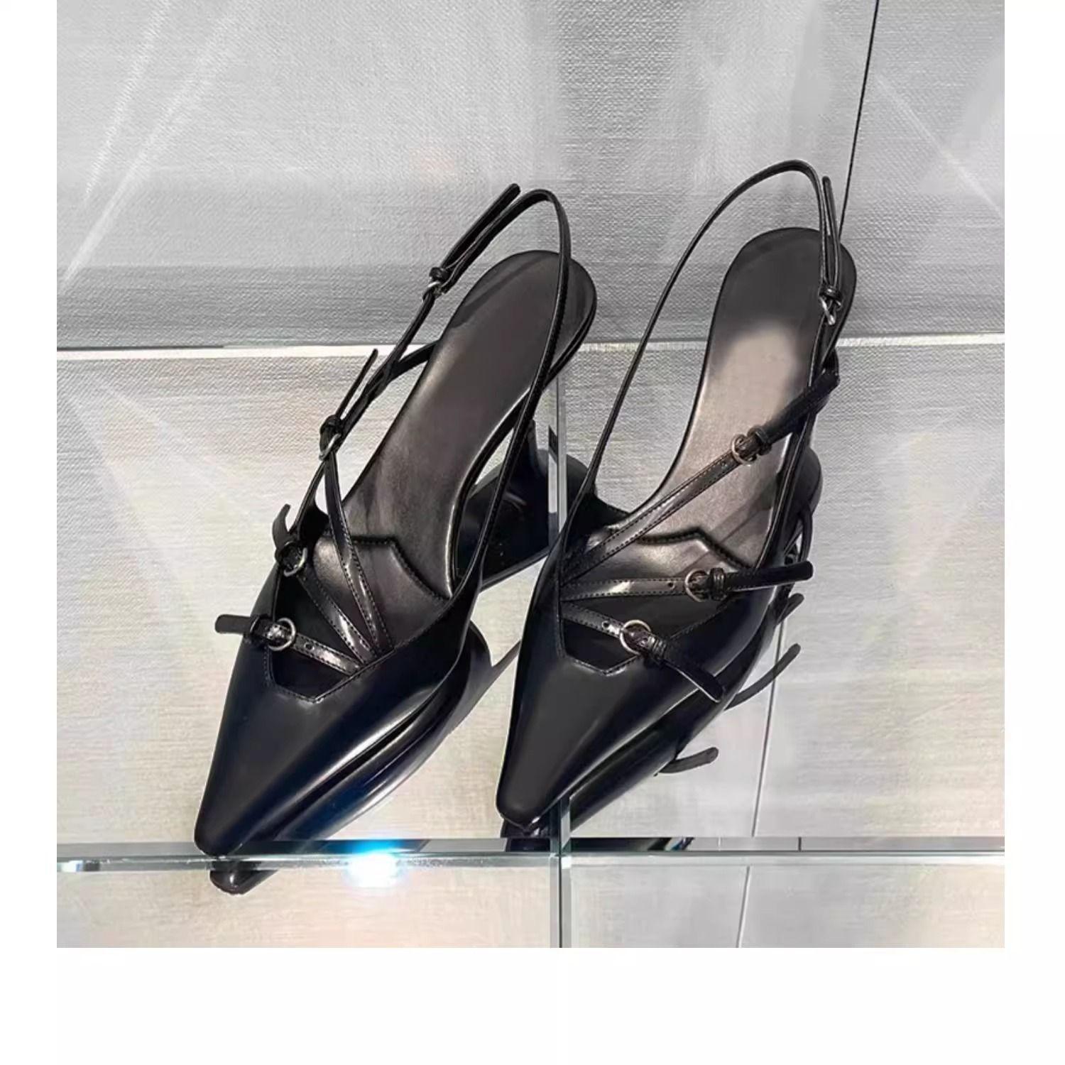 

2025 new temperament French high heels women s high-end patent leather single shoes sexy small square head thin heel bag head sandals 40