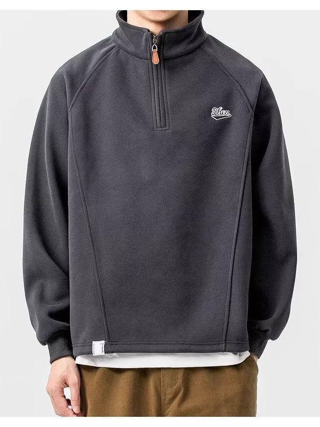 American Letter Half-Zip Stand-Up Collar Hoodie - Thick Winter Trendy Couple's Casual Jacket