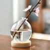 With Wood Base Creative Bubble Glass Vase Transparent/Pink Rotatable Desktop Decorating Flowerpot Modern Smooth