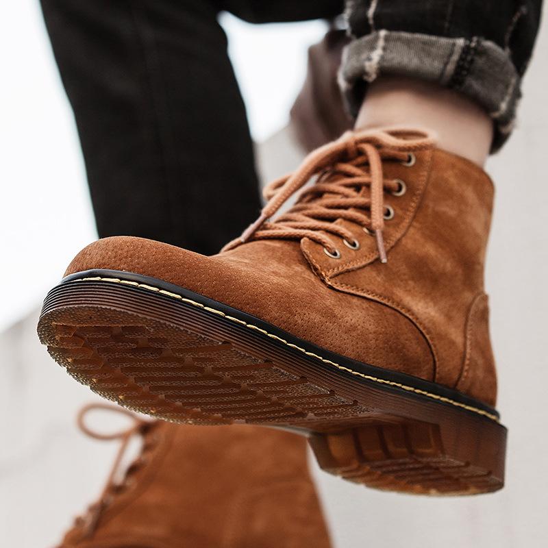 Large size men's retro fashion velvet thermal leather boots youth high-top lace-up outdoor casual Martin boots