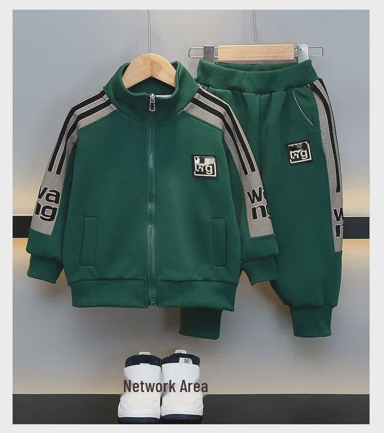 Boys' 2024 Spring/Autumn Casual Korean Sports Suit: Stylish Lettered Top & Pants Set for Kids
