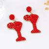 Personality Trend Creative Design Sense Alloy Drip Oil Inlaid Zircon Rice Bead Red Cocktail Cup Earrings Female