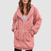 Women's Fashionable Coat Solid Color Long Sleeved Hooded Drawstring Pocket Zipper Long Warm Jackett