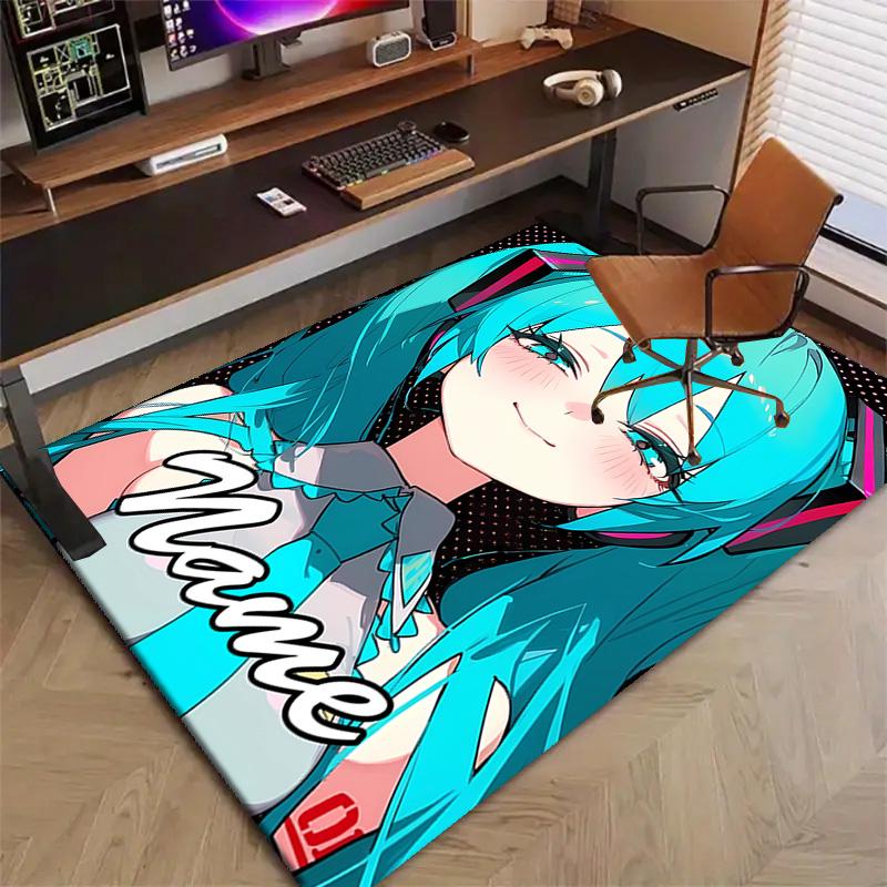 Custom Hatsune Miku Mat Personalized Name, Polyester Washable Indoor Entryway Rug, Gift for Christmas, Easter, Thanksgiving Day