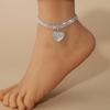 Rhinestone Foot Ornaments, Adjustable Anklet, Crystal Double Heart-shaped Anklet