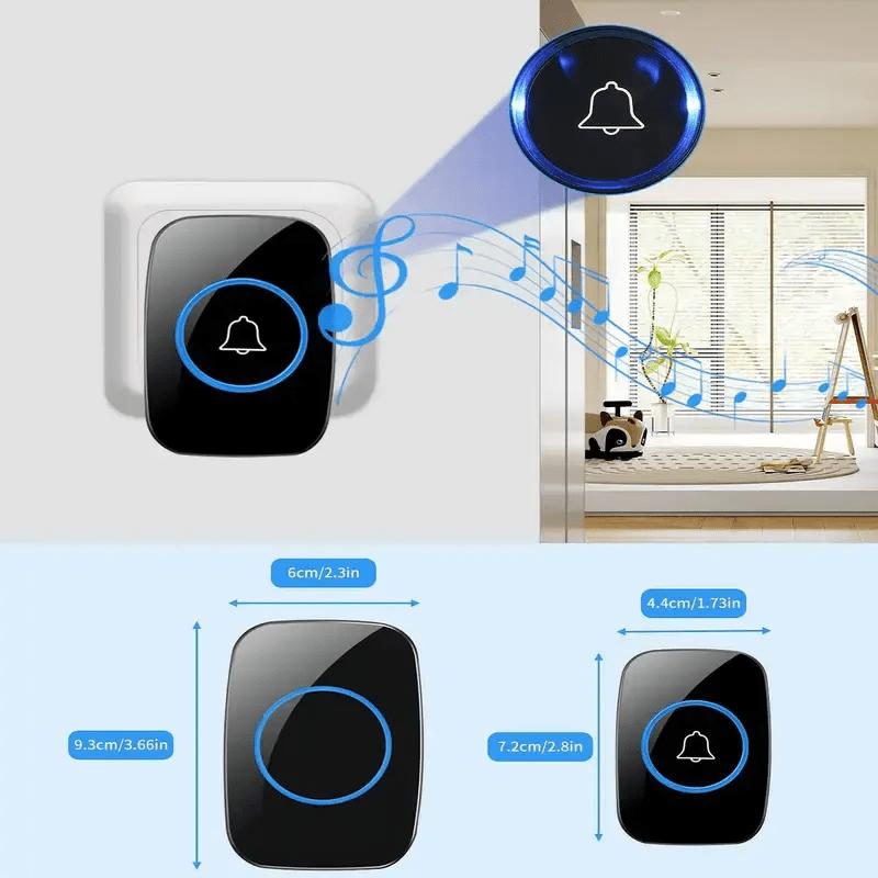 Waterproof Wireless Doorbell Kit for Home Use, Adjustable Volume, 5 Levels of Volume, 60 Ring Tones, Easy To Use, with LED Indicator