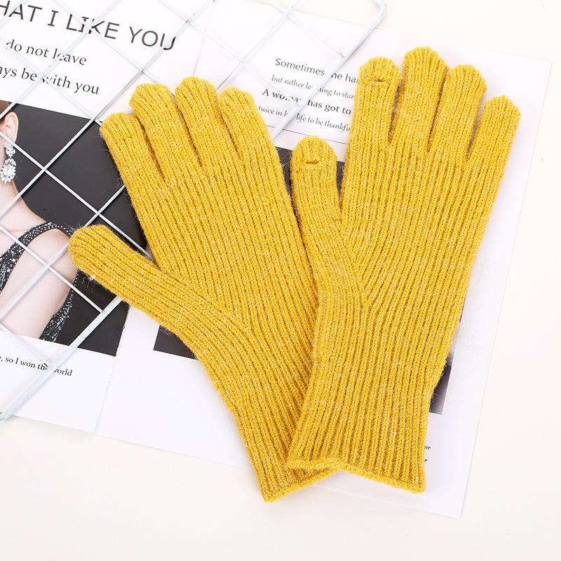Korean Style Solid Color Knitted Gloves for Women In Autumn and Winter with Touch Screen Wool Split Fingers and Fingerless Students Fashionable