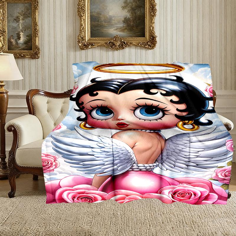 1pc Betty Boop Blanket, Home Printed Throw Blanket - Soft Blanket Gift for Family, Washable Sofa Bed Blanket