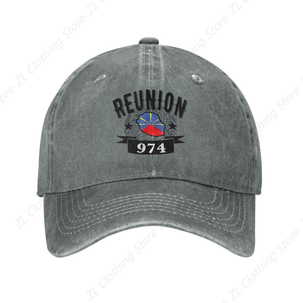 Casual Reunion Island 974 Flag Map Baseball Caps Distressed Denim Sun Cap France Logo Outdoor Running Unstructured Soft Hats