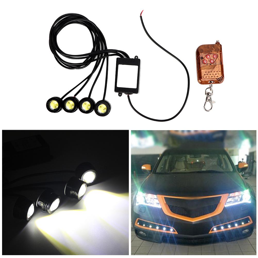 12V 6W 4in1 LED Eagle Eye Emergency Strobe Lamp Wireless DRL Remote Control Daytime Running Light