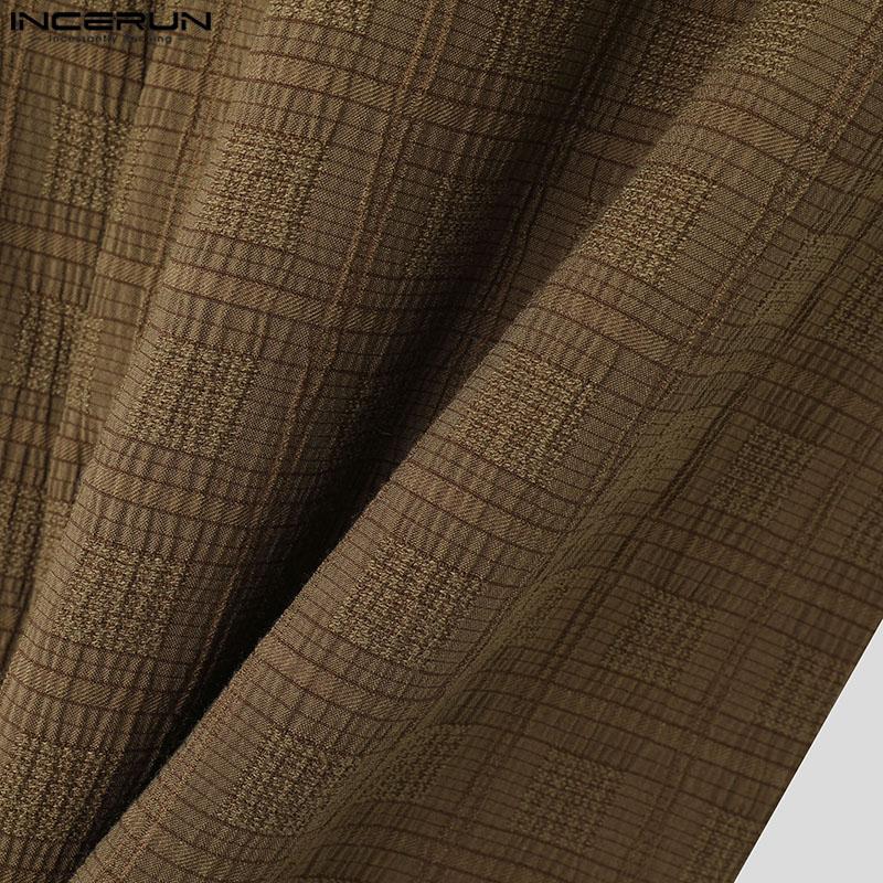 INCERUN Men Turn Down Collar Texture Shirts Plus Size Loose Tops