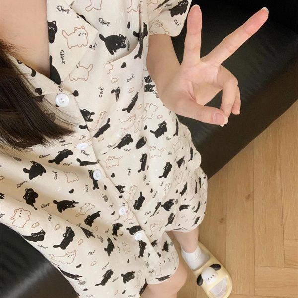 

Color matching plaid puppy pajamas summer women s summer new ins Japanese and Korean short-sleeved loungewear suit going out 2xl recommended weight 67.5-75kg