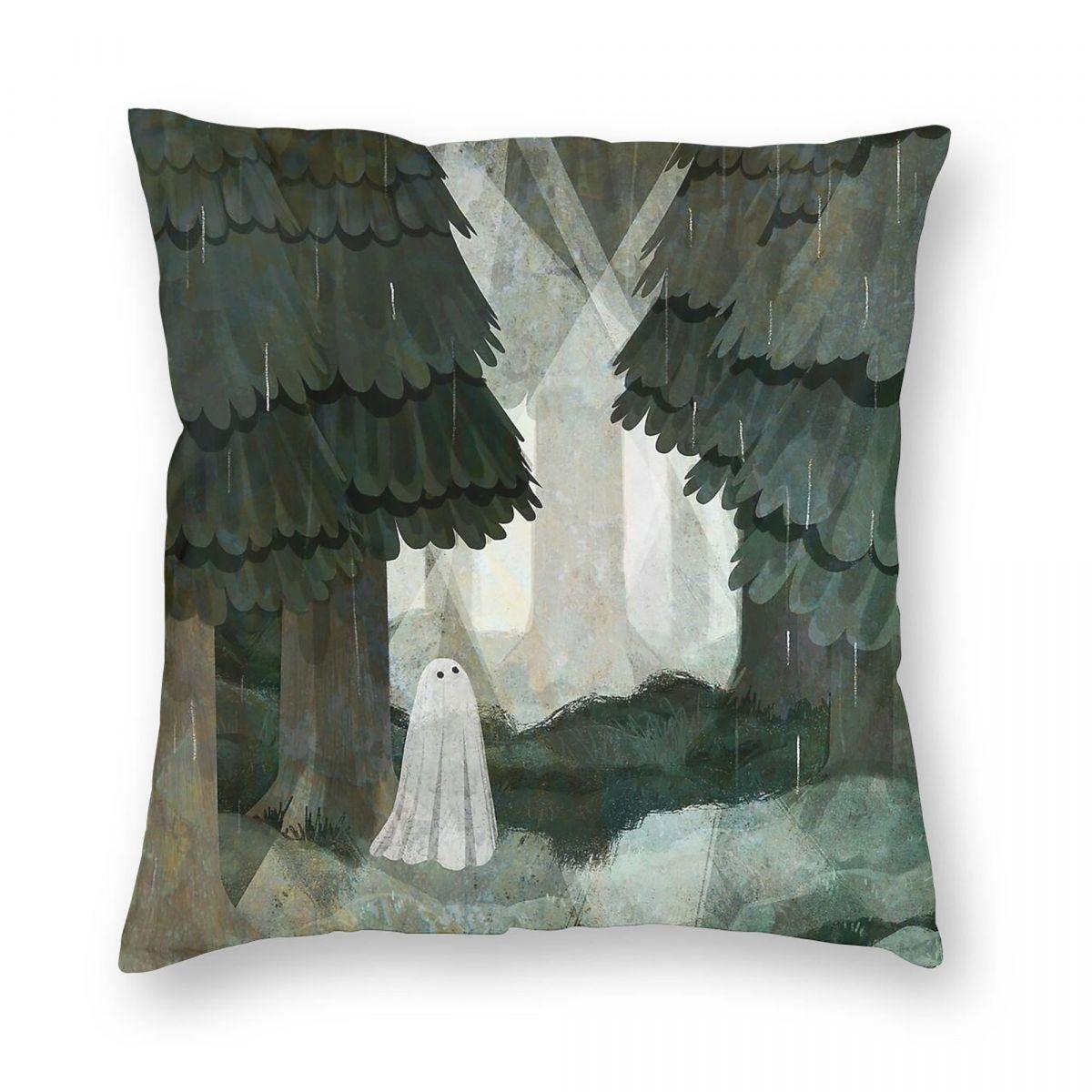 Pine Forest Clearing Square Pillowcase Polyester Linen Velvet Pattern Zip Decor Throw Pillow Case Home Cushion Case Peach skin 18*18(CM)-1Pcs
