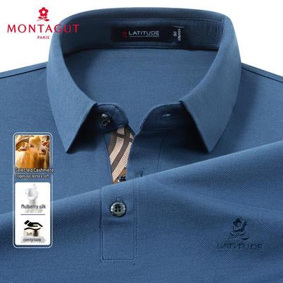 MONTAGUT Men's Cashmere Silk Blend Long-Sleeve POLO Shirt