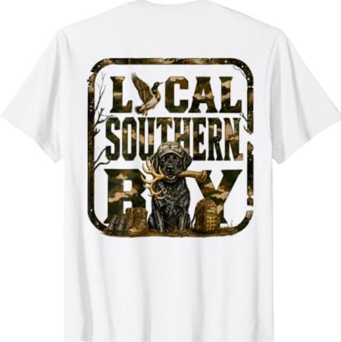 (On Back) Boy Local Camo Duck Hunting Camouflage USA Flag T-Shirt2