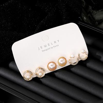 2023 Pearl Card Set of 3 Earrings Luxury Pearl Diamond Earrings Set Fashion Women's Elegant of 6 Girls' Birthday Party Gift Hundred Matching Jewelry