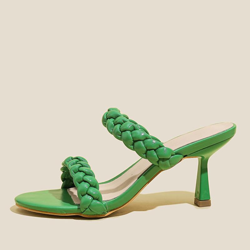 Liyke Letní pletené dámské pantofle venkovní s otevřenou špičkou nízký tenký podpatek ležérní gladiátorky dámské boty plážové nazouváky žabky