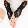 Satin Embroidery Hollow Out Beaded Gloves For Wedding Dresses Sequins Fingerless Wedding Accessories Elegant Bridal Gloves