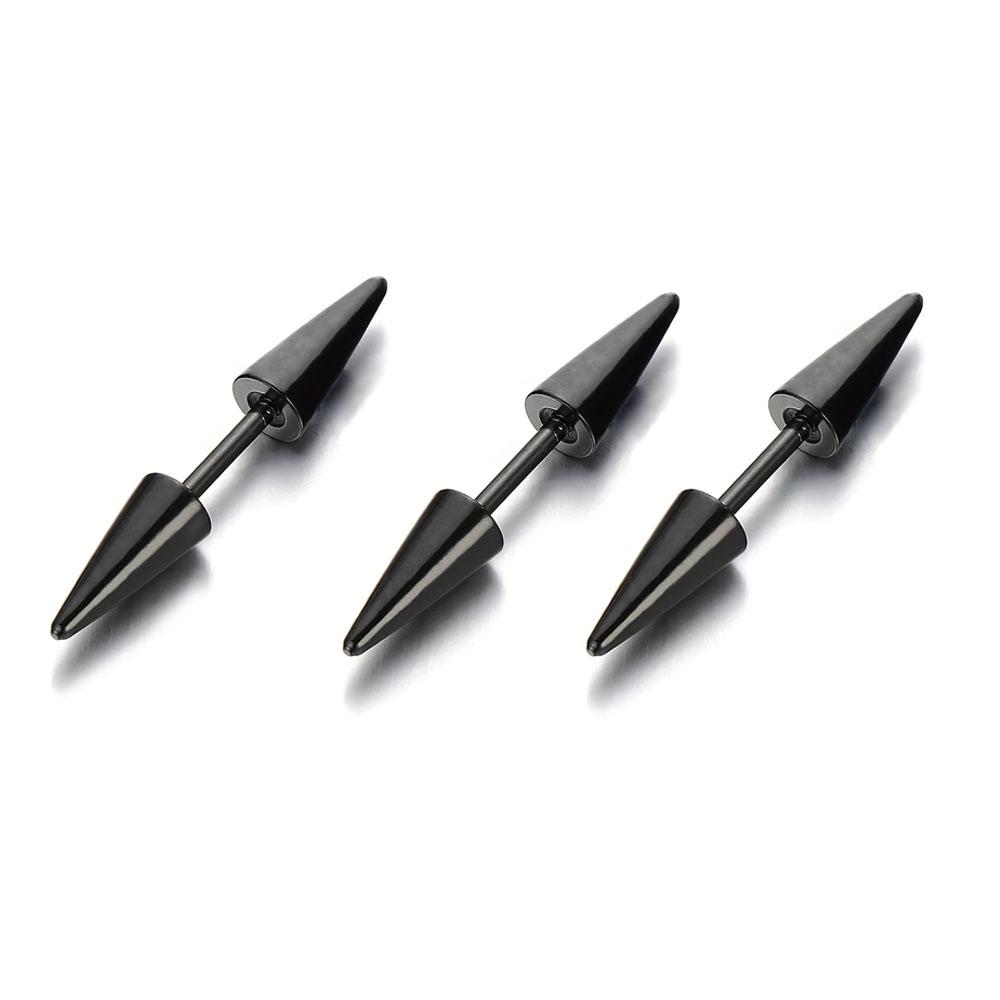 Set da 3 Pezzi Moda Classica Punk Rock Borchie Punte Coniche Acciaio Inossidabile 316L Orecchini a Lobo Uomo Donna Piercing Gioielli per il Corpo