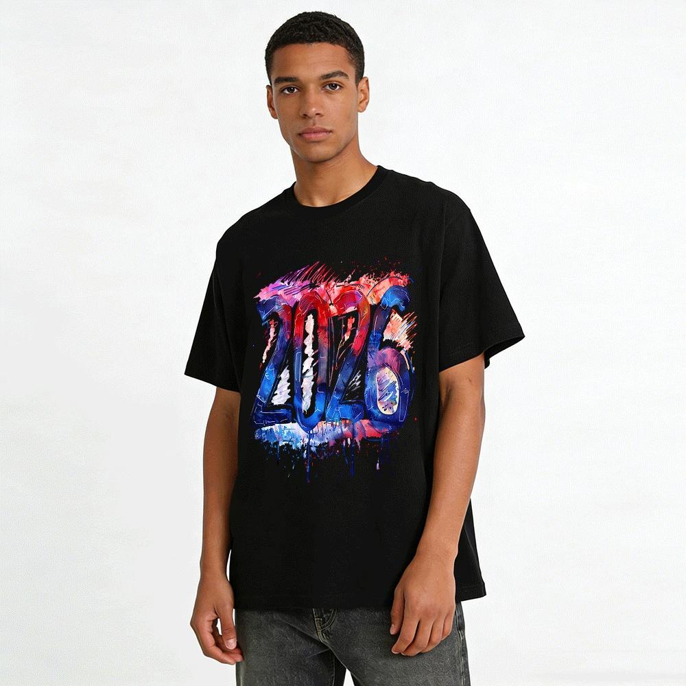 2026 Art Graffiti Style Printed Trendy Casual Short Sleeve Top Pure Cotton T-shirt