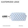 Ladies Small Knitted Zipper Closure Cosmetic Bag Plaid Pencil Case Travel Soft Checkered Makeup Pouch