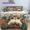 Siamese Cat and Plants Pattern Bedding Home Decoration Birthday Gift (1 * Duvet Cover + 2 * Pillowcase, Without Core)