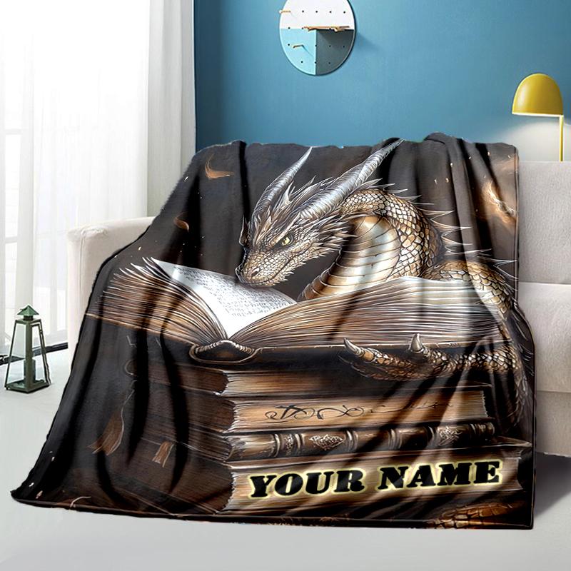 1PC Custom Name Dragon Wisdom Flannel Blanket Versatile,all-season Throw Suitable for the Living Room,bedroom,camping,travel,and Gift