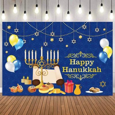 Happy Hanukkah Jewish Festival Photo Backdrop Jerusalem Menorah Star of David Fried Food Party Decor Photography Background Prop6