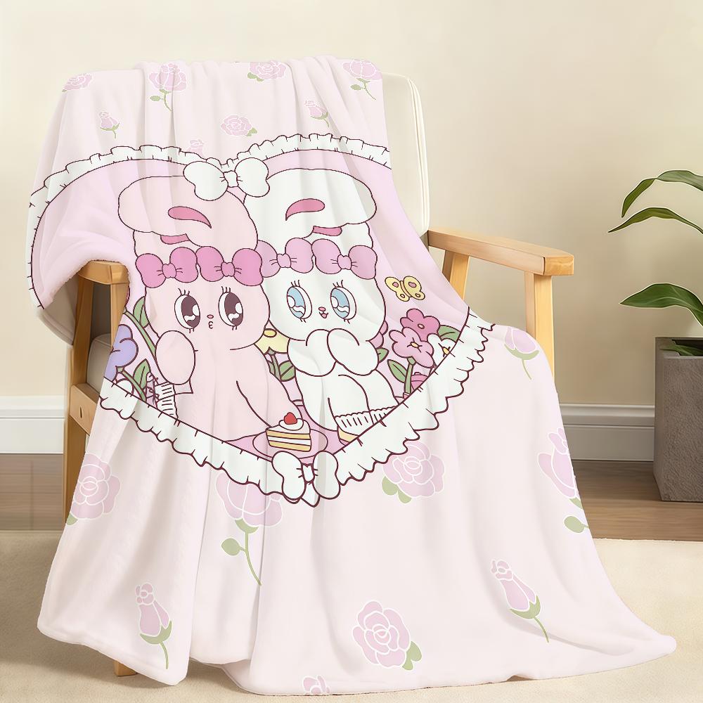 Kawaii Cute E-Esther B-BunnyS Cartoon Blanket For Soft Throw Blanket for Picnic Bed Sofa Home Bedroom Cozy Warm Comfortable 75cmx90cm