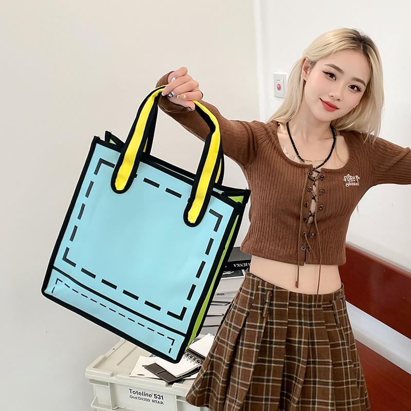 2025 New Two-dimensional Cartoon Japanese Girl Nylon Bag Women's Portable Shopping Bag Color Matching Large-capacity Shoulder Bag