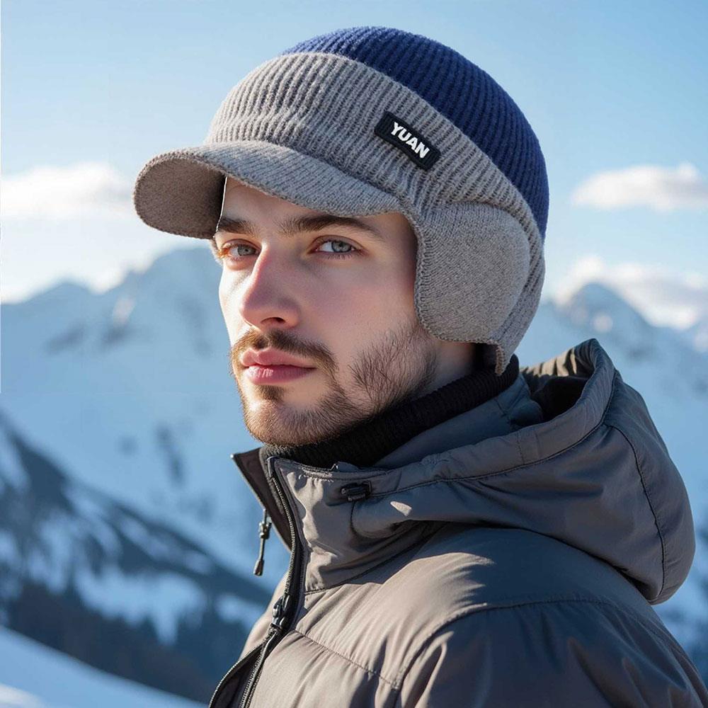 Outdoor Knit Baseball Cap Fashion Ear Protection Dad Hat Dual Tone Thicken Men's Winter Hat Thermal Sports Cycling Beanie Hat