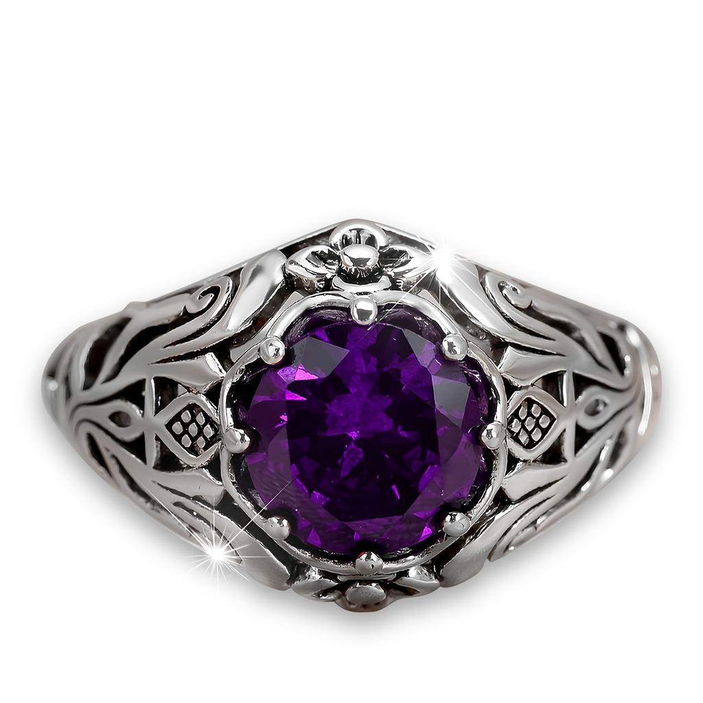Elegant Retro Style Women's Red Zircon Ring Exquisite Flower Hollow Design Women's Jewelry Anniversary Accessories