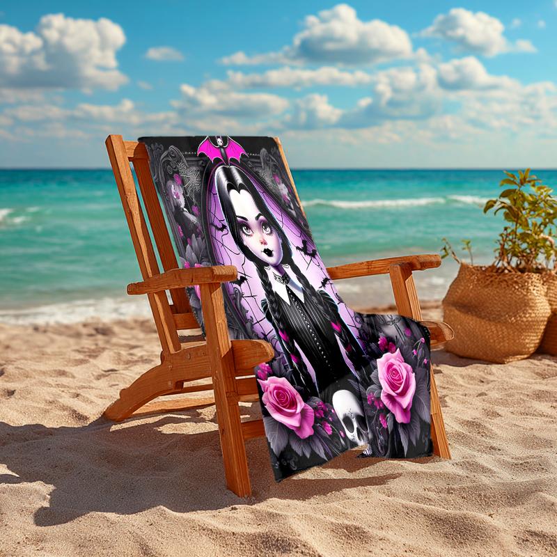 1pc Wednesday (4) Beach Towel, Comfortable and Thick, and Swimming/Bath/Picnic/Camping Towel, Suitable for Seaside Beaches