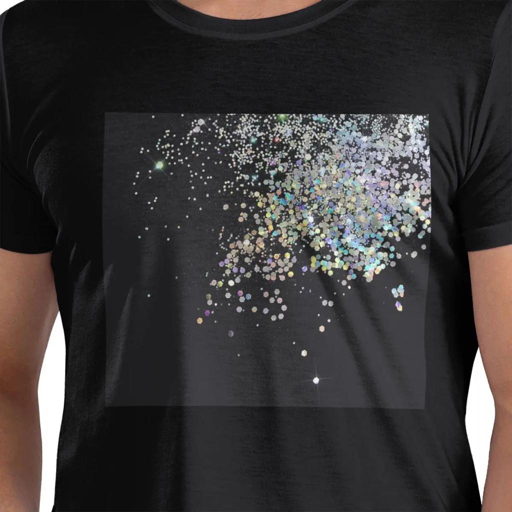 100 Cotton Black And Holographic Sparkle Tshirt Unisexs Funny Oversized T Shirt Unisex Round Neck Summer Shirts Tops S6xl