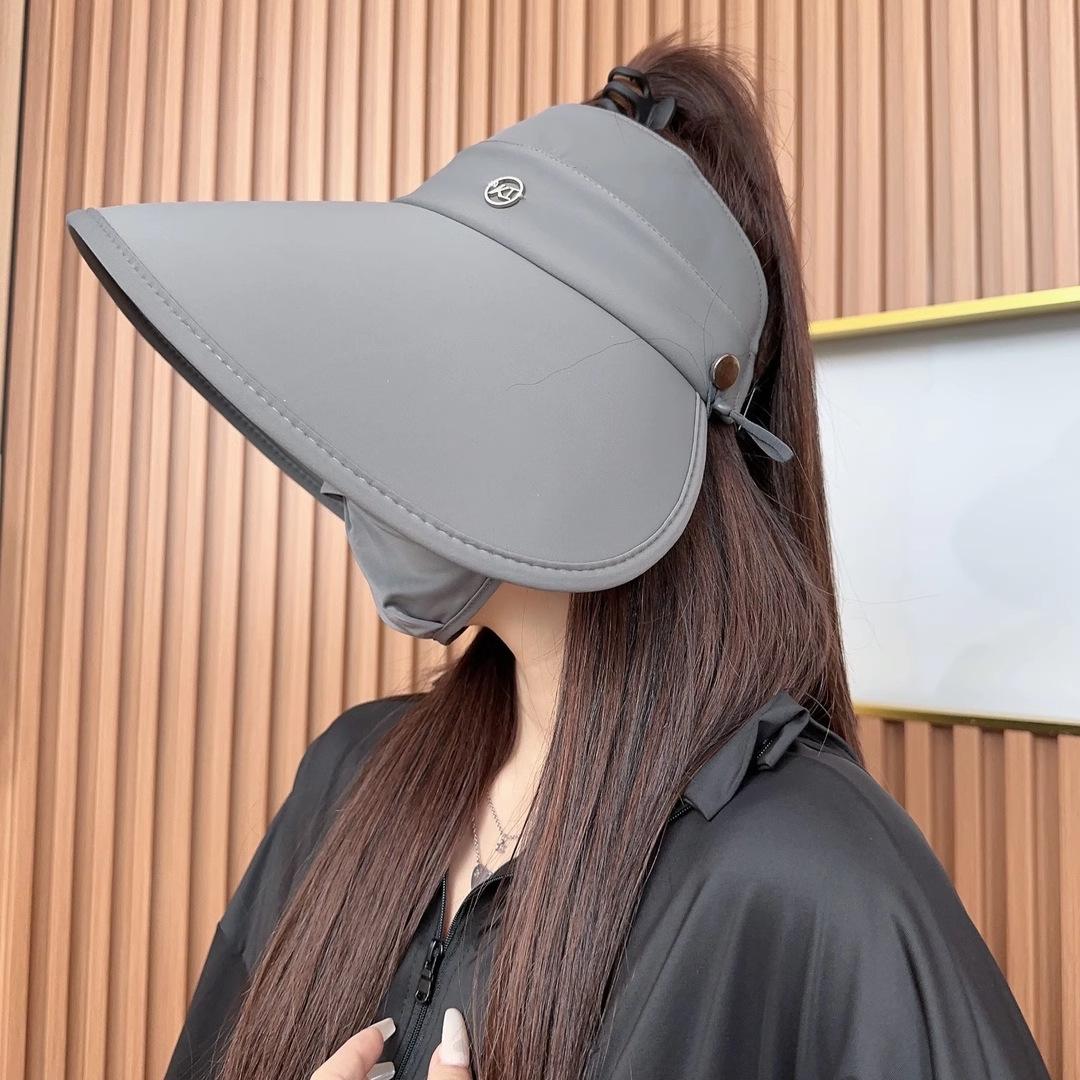 

Summer eaves sun protection hat women s ice silk surround empty top hat versatile face small can hang mask outdoor sun hat Adjustable 54-62cm