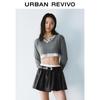 UR 2025 Spring Women's Cropped Faux Two-Piece Color Block Knit Top