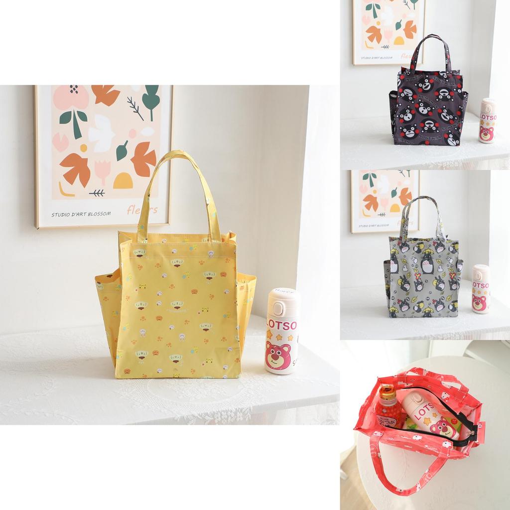 Cartoon Bento Box Bag With Side Pocket Oxford Fabric Multiuse For Kids And Teens