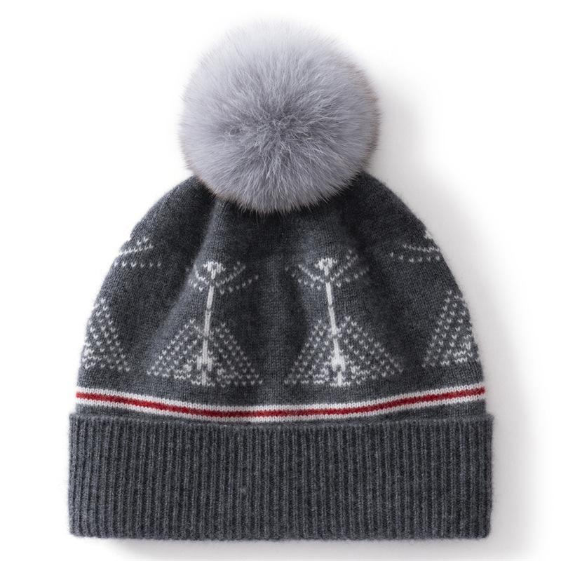 Fair Island wind wool hat women's autumn and winter thickened warm knitted hat hairball ear protection hat men's versatile cold hat tide