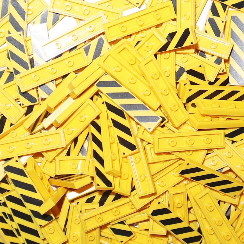 Non-Toxic 50Pcs Smooth Printed 1X4 Size 1*4 Assemble Particles 2431 Wood Grain Pattern Traffic Warning Bricks Moc Tile Diy Toy For Kids