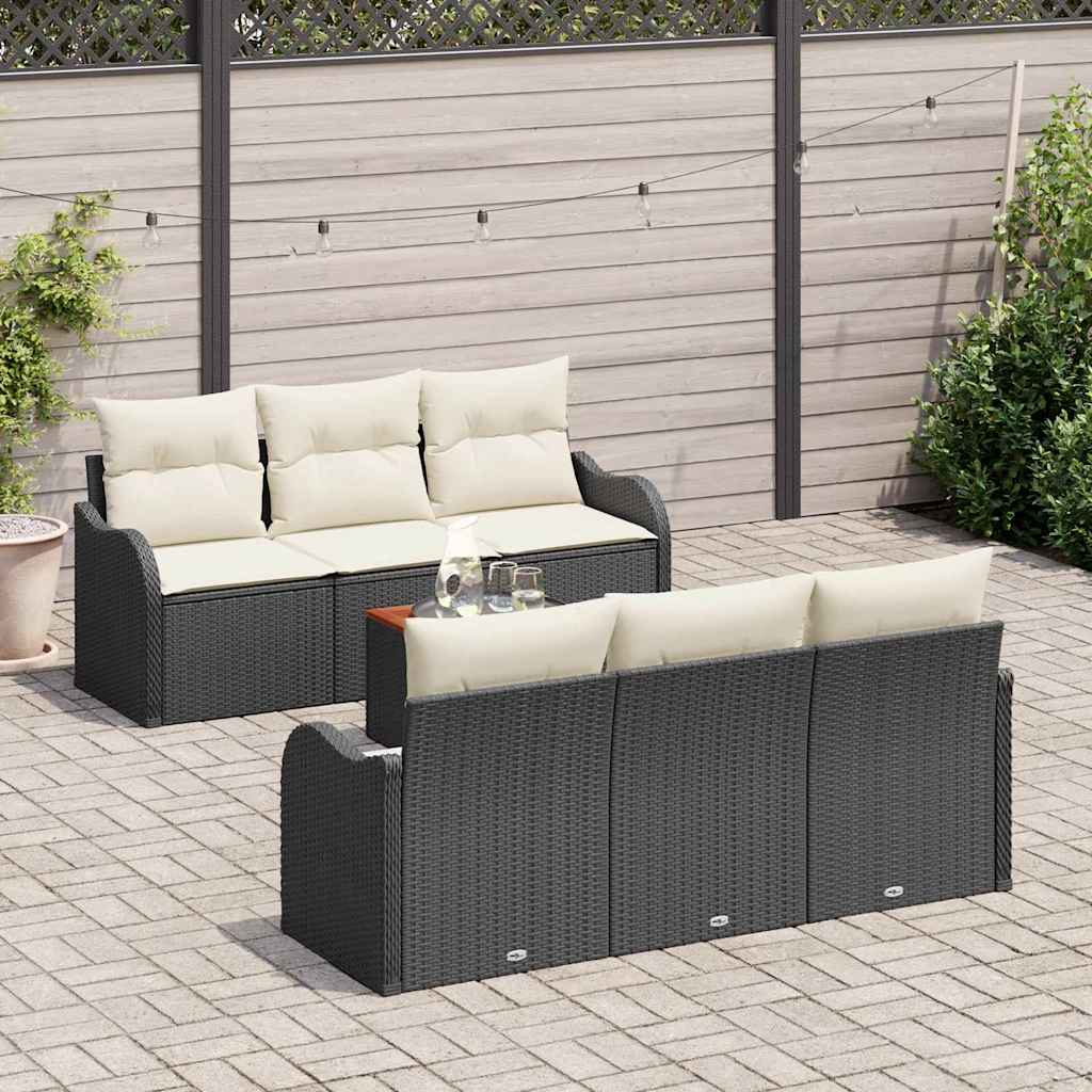 Garden Sofa Set with Cushions 7 pcs Black Poly Rattan