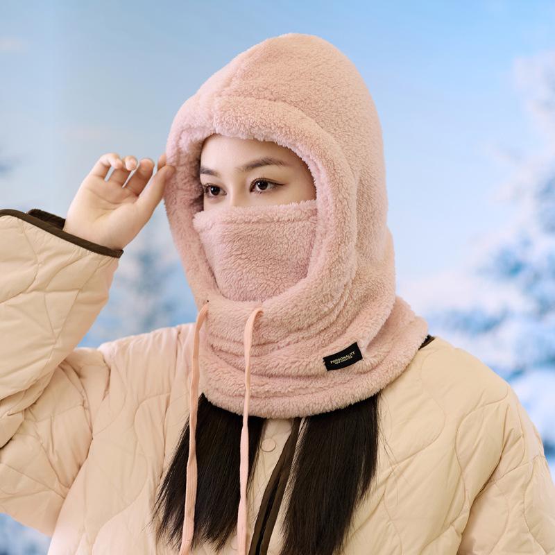 Autumn and Winter Hat Women's Plush Hat Outdoor Windproof Cycling Hat Scarf Integrated Ear Protection Warm Hat