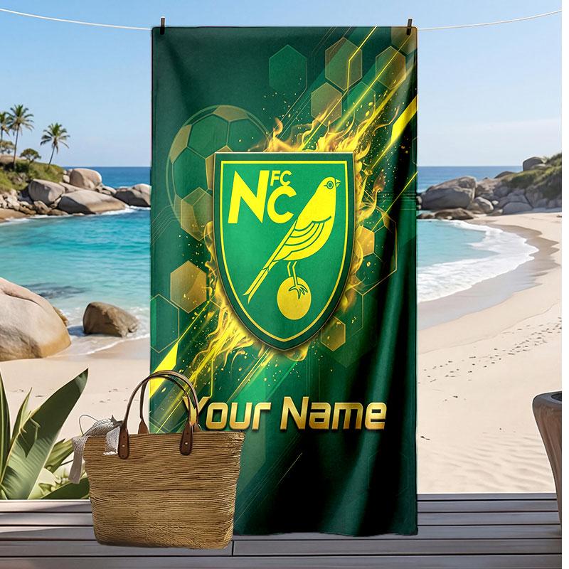 Norwich City Gepersonaliseerde Bedrukte Strandlaken Voetbal Logo Steun Aangepaste Naam Tekst Absorberende Handdoek Voor Sport Reizen Speciaal Cadeau