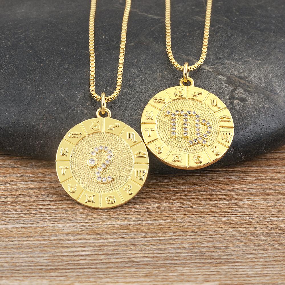 Nidin New Hot Sale 12 Constellation Drop Pendant Necklace Gold Plated Jewelry Collar Clavicle Choker Birthday Gift for Women Men