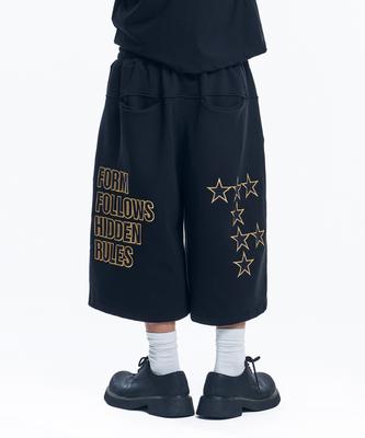 EASY NO EASY Star Lettering Patch Bermuda Sweatpants - Black