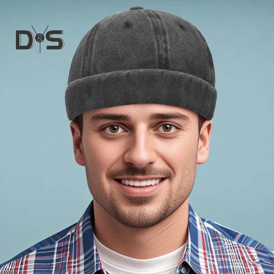 Pălării fără boruri Dome pentru femei, bărbați, muncitor, șapcă cu craniu de marinar, manșetă rulată, pălărie retro denim docker pentru drumeții, ieșiri de călătorie